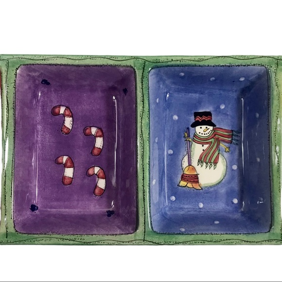 SANGO Sweet Shoppe Christmas Snowman by Sue Zipkin Four Section Serving Dish - Picture 5 of 8